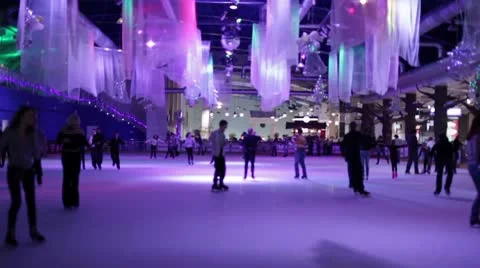 Skating rink in the winter in violet light. Timelapse Stock-Footage 10572664