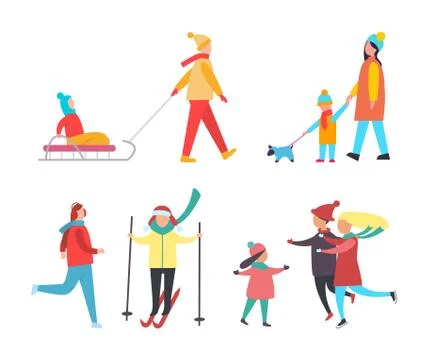 Skating Skiing People Wintertime Activity Vector Stock Illustration