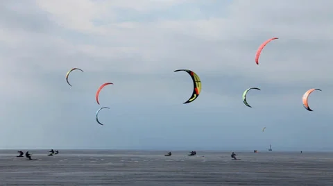 Skating  snowkiting at winter Stock Footage 36938373