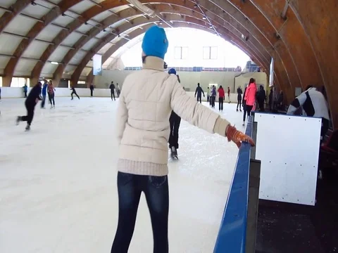 Skating on thin ice in winter Stock Footage 70419629