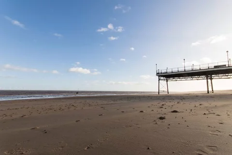 Skegness beach evening timelapse Stockbeeldmateriaal 93579946
