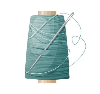 Skein of blue thread with a needle on an isolated background. Sewing tool. Stock Illustration
