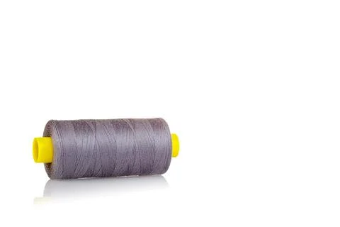 Skein of gray thread macro on a white background Foto stock