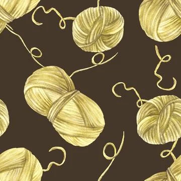 Skein of knitting thread seamless pattern. Pastel coloured ball of yarn Illustrazione stock