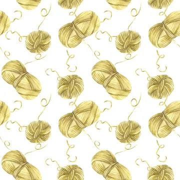 Skein of knitting thread seamless pattern. Pastel coloured ball of yarn Stock Illustration