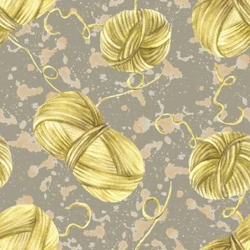 Skein of knitting thread seamless pattern. Pastel coloured ball of yarn Stock Illustration