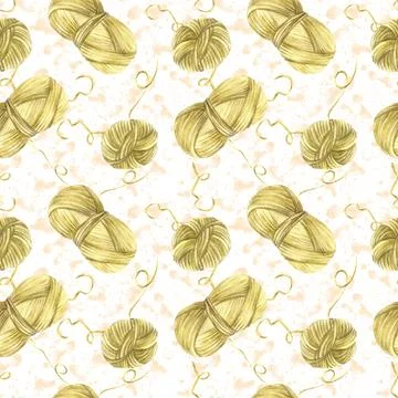 Skein of knitting thread seamless pattern. Pastel coloured ball of yarn Stock Illustration