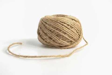 Skein of linen string cord isolated. Coil of twine. Jute rope. Hemp thread .. Stock Photos