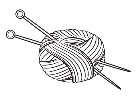 Skein of thread. Ball wool yarn with knitting needles. Handmade knit. Vector Stock Illustration