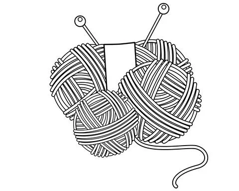 Skein of thread, Clews, knitting needles - vector linear illustration Stock Illustration