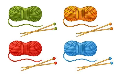 Skein wool yarn thread, cotton ball with knitting needles, handmade knit icon Stock Illustration