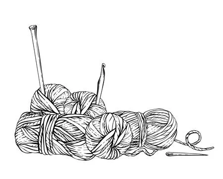 Skeins of knitting thread with knitting needles, pins. Hobby knitting vector イラスト素材