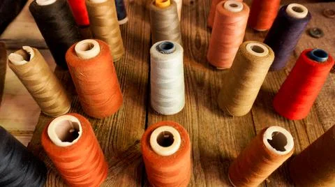 Skeins of thread. Sewing workshop. Multicolored threads Stock Photos