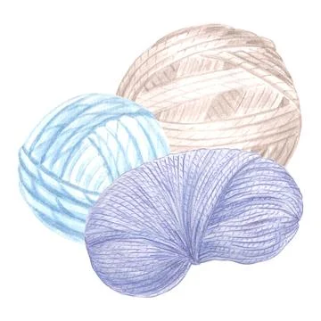 Skeins of yarn and tangles of threads. Watercolor composition Template Stock Illustration