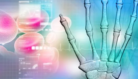 Skeletal hand in abstract background Stock Illustration