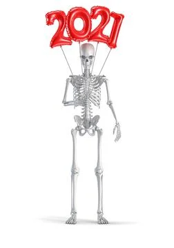 Skeleton with 2021 balloon Illustrazione stock