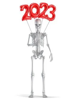 Skeleton with 2023 balloon Stock-Illustration