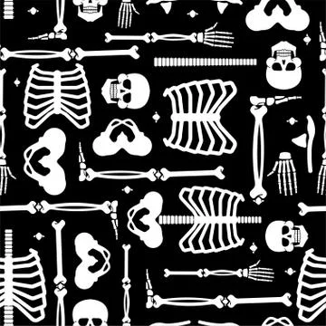 Skeleton anatomy human pattern seamless. Skeletal system cross section backgr Stock Illustration