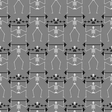Skeleton and barbell pattern seamless. Gym background. Hardcore weight trai.. イラスト素材