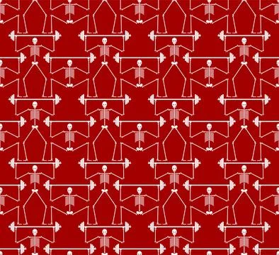 Skeleton and barbell pattern seamless. Gym background. Hardcore weight trai.. Stock Illustration