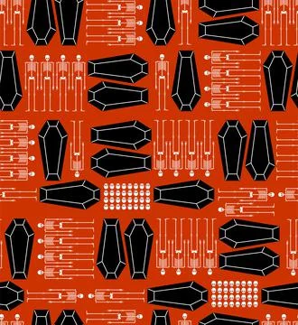 Skeleton and coffin pattern seamless. Dead Man in a tomb background. Vector t Illustrazione stock