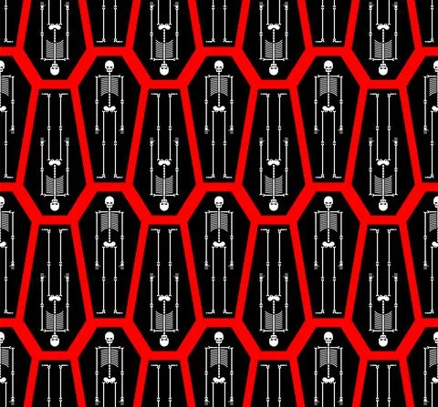 Skeleton and coffin pattern seamless. Dead Man in a tomb background. Vector t Illustrazione stock