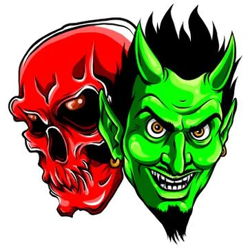 Skeleton and devil head mascot vector illustration 스톡 일러스트