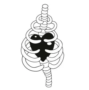 Skeleton and heart inside. Trendy gothic, emo grunge print for clothes, t-shirts Stock Illustration