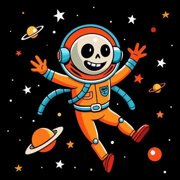 Skeleton astronaut exploring space Stock Illustration