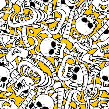 Skeleton background. Bones seamless pattern. Skull ornament. Anatomy textur.. Stock Illustration