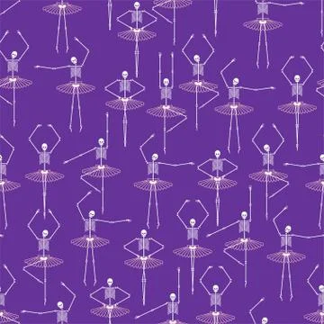 Skeleton ballerina pattern. Skull and bones ballet. Halloween background Vect Stock Illustration