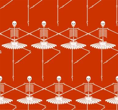 Skeleton ballerina pattern. Skull and bones ballet. Halloween background Vect Illustrazione stock