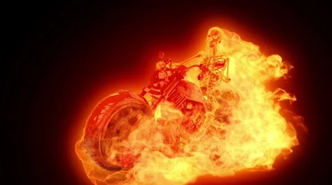 Skeleton biker on fire 2 Stock Footage 8835468