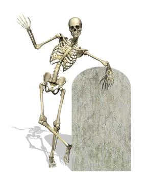 Skeleton with Blank Gravestone Stock Illustration