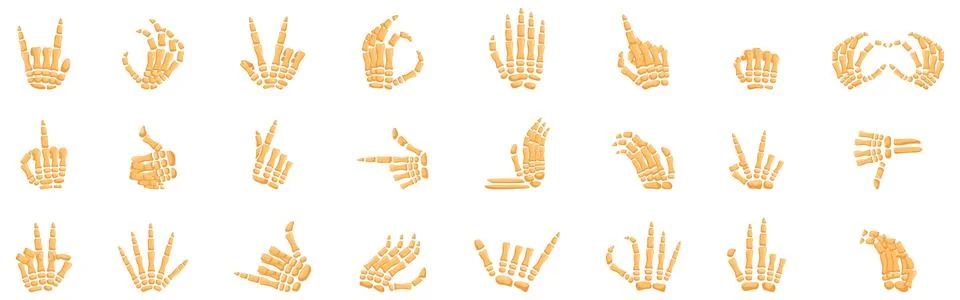 Skeleton bone gesture icons set. Skeleton hands gesturing and pointing in Stock Illustration