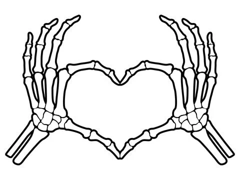 Skeleton bone hand heart shape sign illustrations Stockillustratie