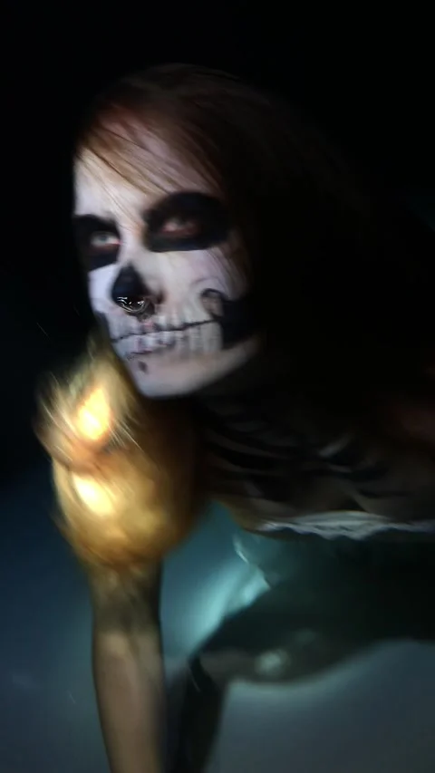 Skeleton Bride under the Water. Halloween Concept Stock Footage 142050955