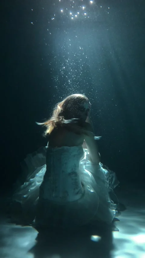 Skeleton Bride under the Water. Halloween Concept Stock Footage 142051017