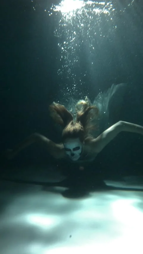 Skeleton Bride under the Water. Halloween Concept Stock Footage 142051035