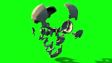 Skeleton Broken head green background Video stock 322178531