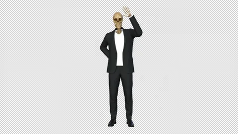 Skeleton In A Business Suit Waving His H 