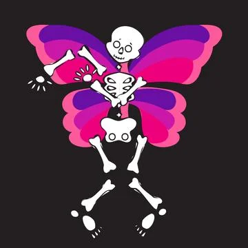 Skeleton with butterfly wings. Vector illustration. Stock Illustration