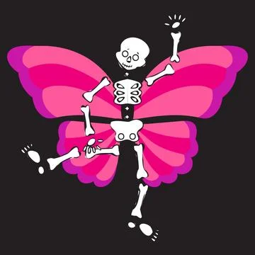 Skeleton with butterfly wings. Vector illustration. Stock Illustration