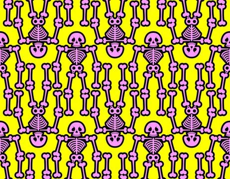 Skeleton cartoon Pattern seamless. Skull funny head Background. Baby fabric t 스톡 일러스트