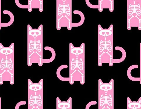 Skeleton cat pattern seamless. Skull and bones pet background. vector texture Stockillustratie