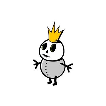 Skeleton character with a crown, designed in a cartoon style, showcases pla.. Stock Illustration