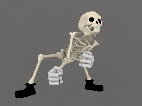 Skeleton character in dynamic pose with white gloves and black shoes Illustrazione stock