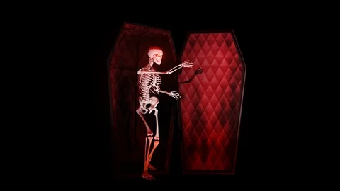 Skeleton Coming Out of the Coffin Video stock 121951731
