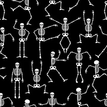 Skeleton dance Halloween seamless pattern Stock Illustration