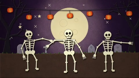 Skeleton Dance Halloween Stop Motion Background Stock Footage 346768496